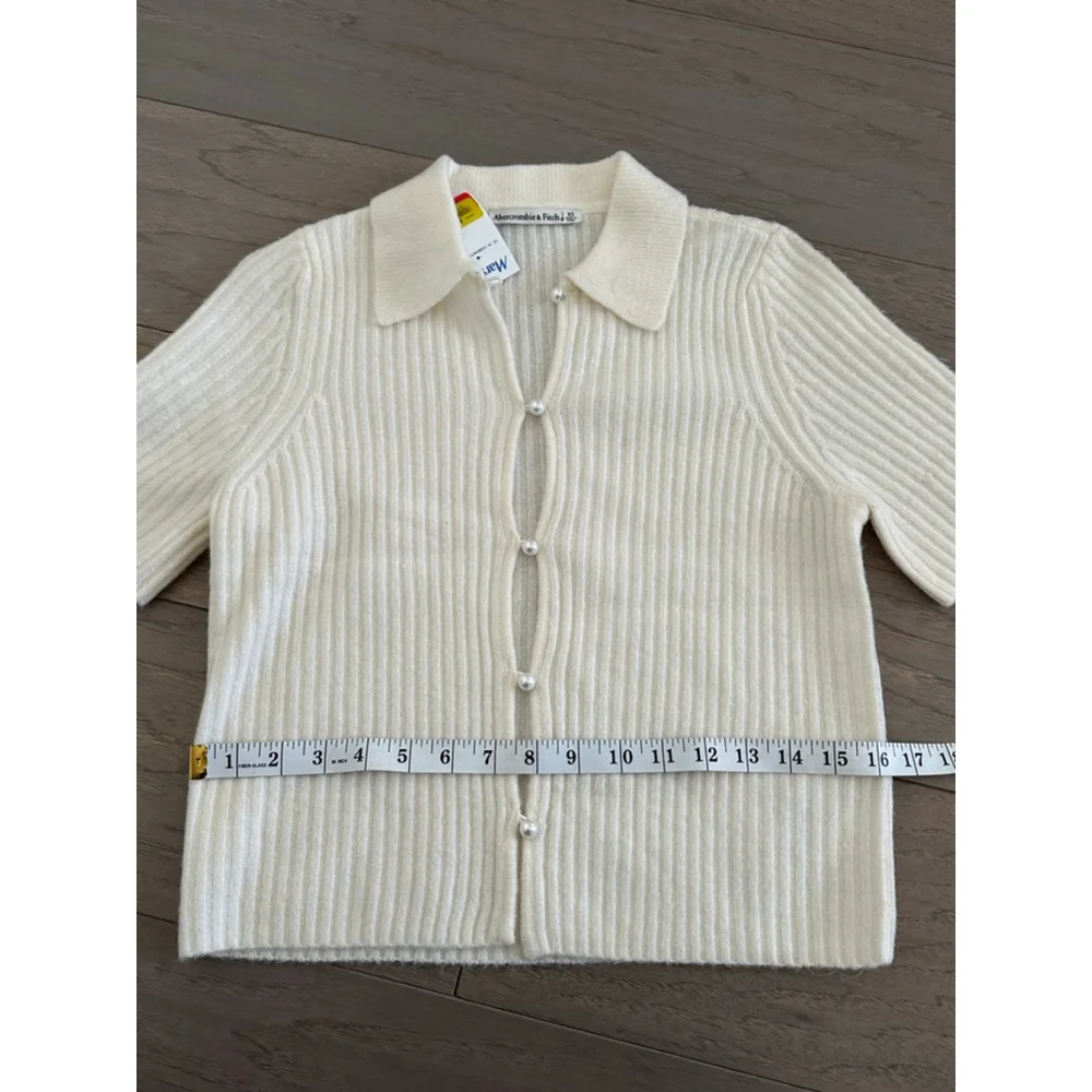 Abercrombie & Fitch Cream Ribbed Button Up Cardigan - Picture 5 of 8